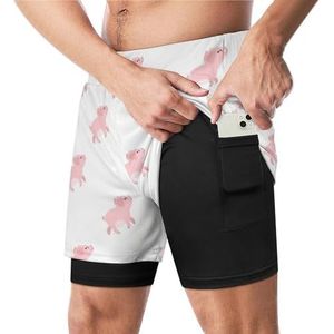 Grappige Roze Varkens Grappige Zwembroek met Compressie Liner & Pocket Voor Mannen Board Zwemmen Sport Shorts