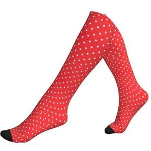 ASFgda Compressie rode en witte polka dots print sokken voor dames en heren, 15-20 mmhg (1 paar) beste ondersteuning voor hardlopen, fietsen, werk en fitness
