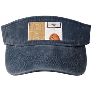 LAMAME Basketbalveld Backboard Gedrukt Lege Top Baseball Sun Cap Verstelbare Sport Cap, Donkerblauw, 5-7