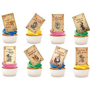 25 x Alice in Wonderland speelkaarten STAND UP eetbare papieren cupcaketoppers taartdecoraties