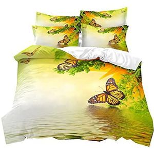 Dekbedovertrek - Geel - 200 x 200 cm - Vlinder Bloemen 3D Patroon - Polyester