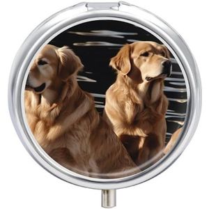 Golden Retrievers Pillendoosje 3 compartimenten reisgeneeskunde pillenorganisator 3x per dag draagbare vitamine-organizer met spiegel kleine pillendoos voor portemonnee en zak, schattige dagelijkse