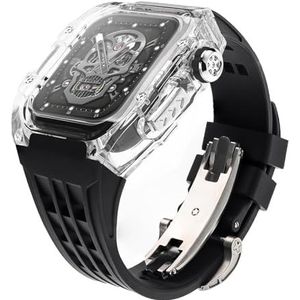 dayeer Luxe transparante kast met fluorrubber horlogeband Mod Kit voor Apple Watch ultra2 ultra 49 mm, heldere bezelbandset voor Iwatch 9 8 7 6 45 mm 44 mm (Color : Blackts, Size : 45mm44mm for 9876