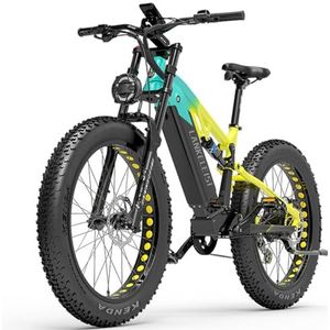Kinsella IankeIeisi RV800 Elektrische mountainbike met grote banden, volledige vering, 7 versnellingen, accu 20 Ah, grote banden 26 x 4,0 (groen geel)