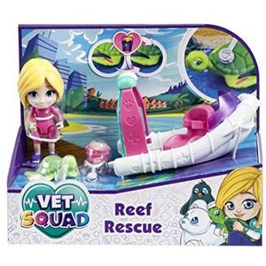 Vet Squad Reef Rescue-Emily & Boat, 3 Inch gelede dierenarts figuur met voertuig, huisdier en accessoires