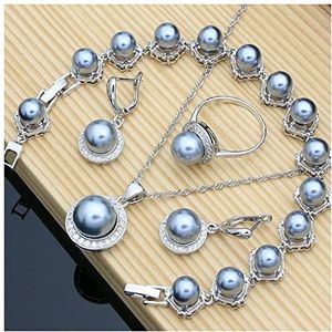 Oorbellen Bruid zilver 925 sieraden sets for vrouwen witte parel bedelarmband oorbellen ring ketting sets for bruiloft verjaardagscadeau Oorbellen voor dames (Color : Grey, Size : 5.5)