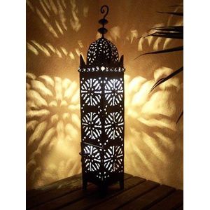Oosterse lantaarn van metaal, zwart, Frane, 74 cm groot, Marokkaanse tuinlantaarn voor buiten, binnen als vloerlantaarn, Marokkaans tuinwindlicht, hangend of om neer te zetten