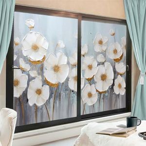 Delicate witte bloemen raamfilm warmteblokkerende abstracte wilde bloemen moderne privacy raamdecoratie glazen deurbekleding niet-klevende raamfilm voor badkamer keuken 60 x 90 cm x 2 stuks