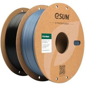 eSUN PLA filament 1.75mm, PLA Basis 3D printer filament dimensionale nauwkeurigheid +/- 0.03mm, 1KG per spoel, 2 spoelen Snel PLA Filament voor 3D Printers, Grijs+Zwart