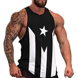 Puerto Rico Black Flag Pride Tanktop voor heren, grafische mouwloze bodybuilding-T-shirts, casual strand-T-shirt, grappig sportschool-spier