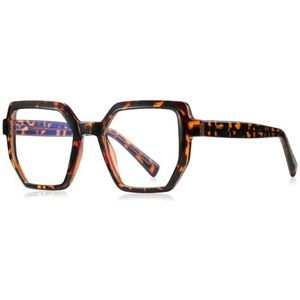 kachawoo Anti-Blue Light Bril Mannen Vrouwen Groot Frame Bril TR90 Zeshoekig Vierkant Glazen Frame, Luipaard met helder, Large