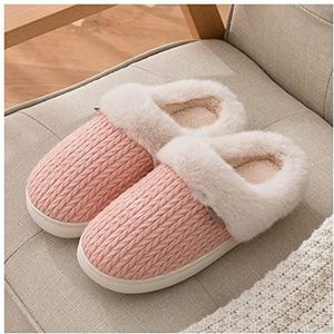 Dames Zomer Slippers PVC Winter geweven patroon slippers eenvoudige mode warme pluche thuis schoenen comfortabele antislip binnen katoen slippers unisex Sloffen (Color : Pink, Size : 38-39)