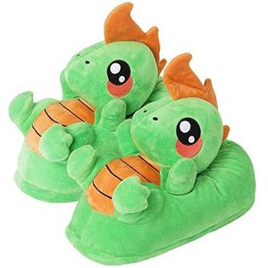 corimori Schattige pluche pantoffels (10+ designs) dinosaurus Byte Slipper één maat 25-33,5 unisex pantoffels groen oranje