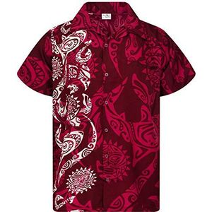 Funky Hawaiiaans Overhemd, Hawaii-Overhemd, Korte Mouw, Maori Wedding, Kastanjebruin Rood, M
