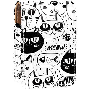 Witte zwarte kat draagbare lippenstift case voor op reis, Mini lippenstift opbergdoos met spiegel voor vrouwen dames, lederen cosmetische etui, Meerkleurig, 9.5x2x7 cm/3.7x0.8x2.7 in