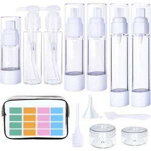 Daphilly 14 stuks doorzichtige luchtloze pompflessen, reisformaat draagbare containers, lekbestendige navulbare reisaccessoires voor toiletartikelen, crème-lotion, oogcrème, vloeistof, foundation,