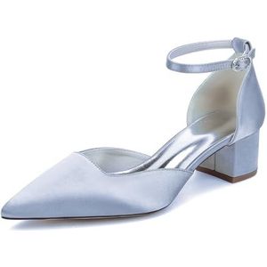 Recuriey Damessandalen - Spitse Chunky Heel Open Closed Toe Court Shoes, 4.5cm Elegant Wedding Party Wedding Shoes Damesschoenen,Zilver,35 EU