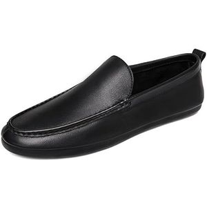 Comodish Mens Loafers Shoe Round Toe Leather Apron Toe Driving Loafers Flat Heel Slip Resistant Lightweight Wedding Casual Slip-ons (Color : Zwart, Size : 40 EU)