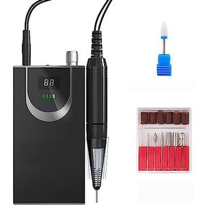 Elektrische nagelvijl, Draagbare draadloze nagelboormachine, 30000 RPM oplaadbare manicure elektrische nagelvijlboormachine voor zowel natuurlijke als kunstnagels (Color : Nero, Size : A)