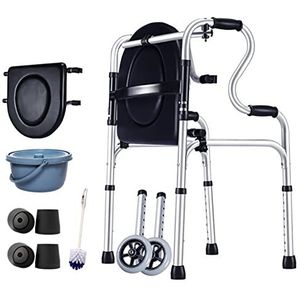 Opvouwbare senioren wandelaars lichtgewicht verstelbare hoogte standaard loophulp, handicap helpt wandelaars ouderen en gehandicapte gebruikers met stoel en potje, E ster van licht