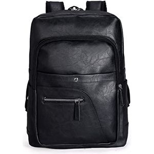 Hiking Men's groot-capaciteit gladde lederen rugzak, reisschool bedrijf Daypack, 15,6-inch laptoptas Rugzak Retro Mode Bookbag (Color : Black, Grootte : 12x29x42cm)