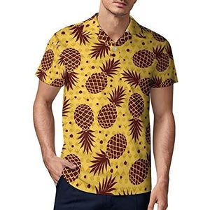 Bruin ananas golfpoloshirt voor heren, zomer T-shirt met korte mouwen, casual sneldrogende T-shirts S
