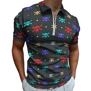 Veelkleurige Schedel En Crossbones Polo Shirt Voor Mannen Casual Rits Kraag T-shirts Golf Tops Slim Fit