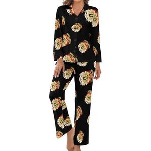 Coat Arms of The Kingdom of Belgium Womens Pyjama Sets Gedrukt Lange Mouw Button Down Nachtkleding Zachte Loungewear Pjs XL