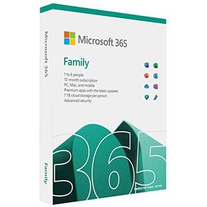 Microsoft 365 Family - 6 PC/MAC, 1 Year - UK- Box