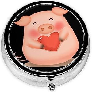 Leuke Varkens Gedrukt Pil Organizer Pil Doos Pil Case Draagbaar voor Portemonnee Pocket Ronde Metalen Pil Houder Organizer voor Dagelijkse Geneeskunde