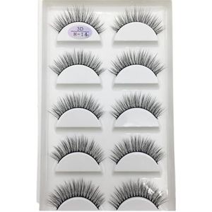 UAMOU 10/50 Dozen 5 Pairs 3D Nertsen Valse Wimpers Haar Natuurlijke Cross Lange Rommelige Make Fake Wimpers Extension Make Up faux Cils Cheerfully (Color : 5Pairs H 14, Size : 50 Boxes 250Pairs)