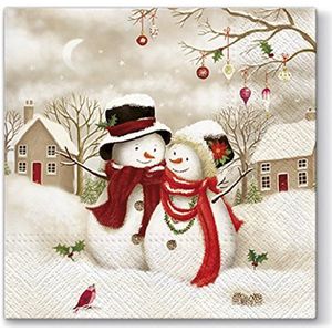 20 stuks papieren servetten, sneeuwman-paar, bomen, Kerstmis, winter, 33 x 33 cm