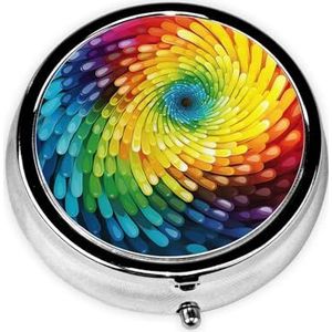 Pillendoosje met spiegel, retro pillendoosje met 3 vakken, regenboogwerveling, kleine pillenorganizer voor portemonnee of zak, decoratieve metalen medicijnen, vitamine-organizer, unieke geschenken