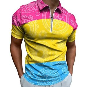Pansexuality Pride Paisley Vlag Half Zip Up Polo Shirts Voor Mannen Slim Fit Korte Mouw T-shirt Sneldrogende Golf Tops Tees L