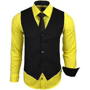 Baxboy Herenoverhemd met vest stropdas pak colbert business bruiloft vrije tijd overhemden set selecteerbaar RN-44-HWK, geel, L