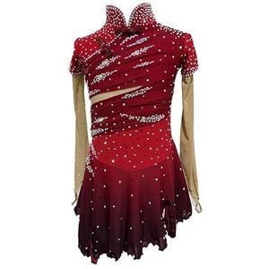 Nnnydjy Meisjes Kunstschaatsjurk Met Kristal Professionele Rolschaatsrok Handgemaakt Gymnastiekwedstrijdkostuum Voor Dames Asymmetrische Zoom,A,11_13Years