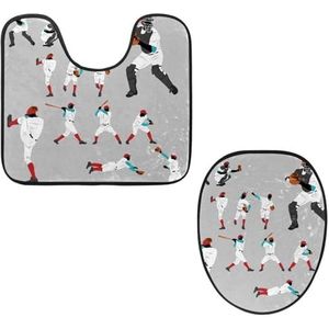 VAPOKF 2 stuks voetstuk badkamertapijten set, U-vormige contourmat en wc-dekselhoes, zachte antislip flanellen badkamermat toiletstoelhoes - honkbalspelers