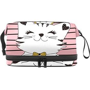 Multifunctionele opslag reizen cosmetische tas met handvat, My Princess Little Cat roze streep, grote capaciteit reizen cosmetische tas, Meerkleurig, 27x15x14 cm/10.6x5.9x5.5 in