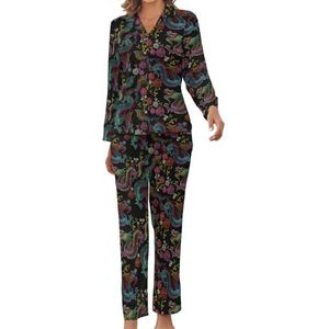Vintage Dragon And Flowers damespyjama set bedrukte pyjama set nachtkleding pyjama loungewear sets M