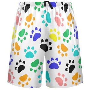 LI ZHI XIN Herenpyjamabroek, korte pyjamabroek, zomer casual shorts, elastische tailleband met trekkoord, rechte losse pasvorm met 2 zakken, S-XXL dierenvoetafdrukken, Meerkleurig, S