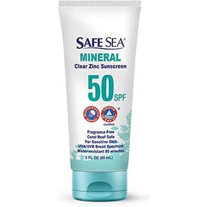 Safe Sea Zinkoxide Zonnebrandcrème SPF50 | Heldere minerale gezichtscrème zonder witte cast | Beschermende lotion tegen kwallensteken | Koraalrif Veilig | Reismaat - 60 ml (1 buis)