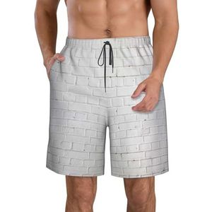 PHTZEZFC Old White Brick Wall Print strandshorts voor heren, lichtgewicht, sneldrogend, zwembroek met trekkoord en zakken, Wit, L