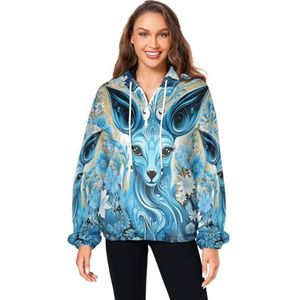 KAAVIYO Blauwe kangoeroe eland pluizige jas pullover hoodie capuchon zakken donzig fleece sweatshirt ronde hals truien hoodies voor meisjes vrouwen, Patroon, XL