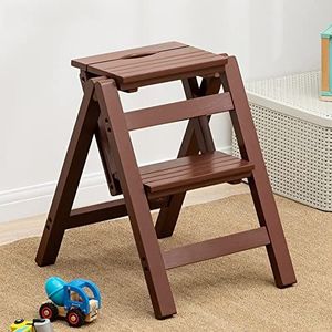 Opstapje, Opstapkruk for volwassenen/trapladder/tegenstoel, 2/3/4 stap multifunctionele opvouwbare massief houten ladder Stoo(Brown,2 step)