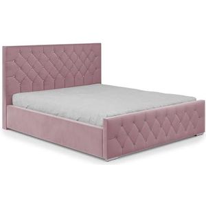 DomoHome Mona Modern gestoffeerd bed, elegant bed met opbergruimte, modern hoofdeinde en hoogwaardige stof, voor je slaapkamer, 180 x 200 cm, kleur: roze