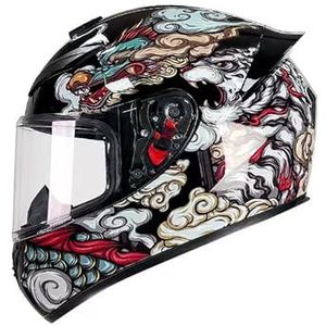 Full Face Motorhelm met Dubbele Achtervleugels DOT Gecertificeerd - Lichtgewicht en Duurzame Volwassen Motorfiets Straat Fietshelm (Gele lijnen, M)(Auspicious cloud,X-Large)