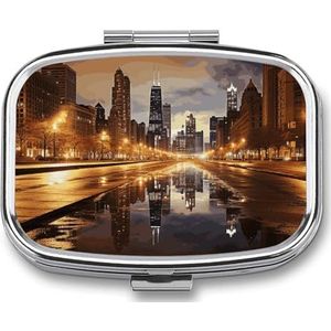 Pillendoosje Chicago bedrukte rechthoekige medicijndoos met 2 compartimenten voor zakportemonnee en reizen