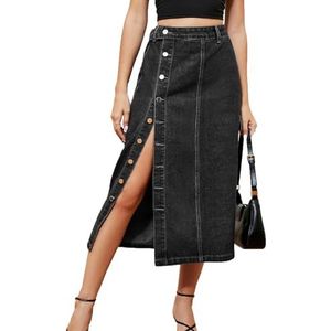 Cffvdiz Sexy Cargo Skirt voor dames Casual Hoge taille button-up Slit Denim Midi Jean Denim Skirt,zwart,L