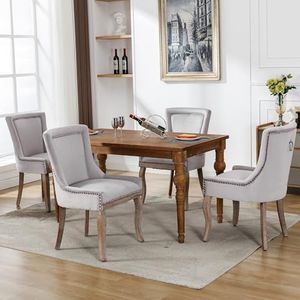Aunvla Luxe eetkamerstoel (keukenstoel, woonkamerstoel, 4 stuks), gestoffeerde stoel met nagelhoofdbekleding, poten van massief hout, bekleding van fluweel, grijs
