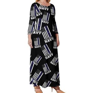 USA Navy Veteraan Graphic Plus Size Jurk Voor Vrouwen Casual Lange Mouw Maxi Jurken